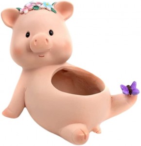 Pig Planter, Cute Resin Piggy Plant Pot Indoor Mini Animals Shaped Flowerpot Flower Container Succulent Holder Desktop Ornaments Style1