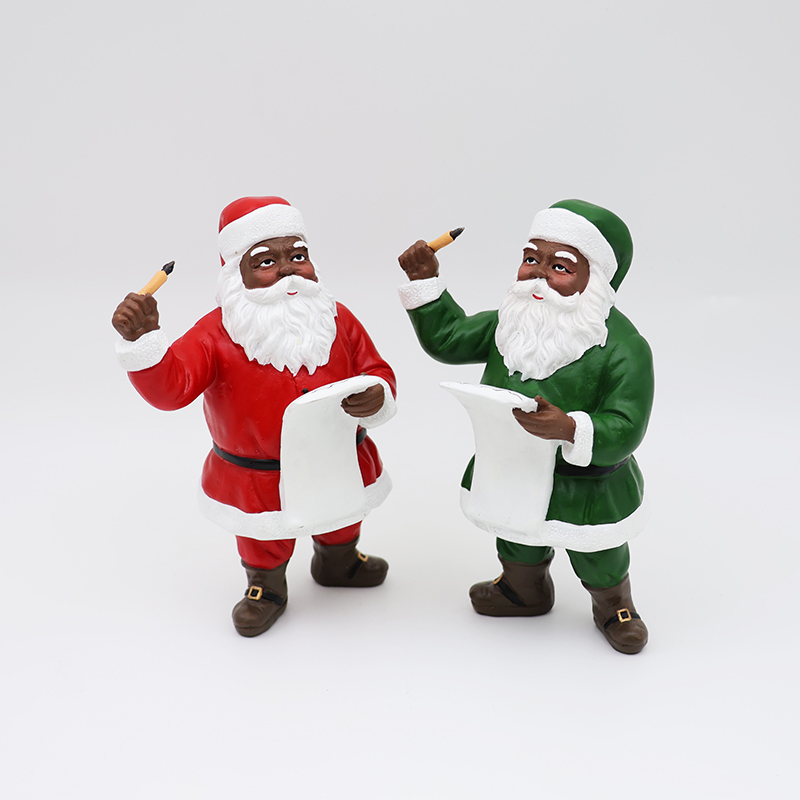 Black Santa with List Christmas Figure